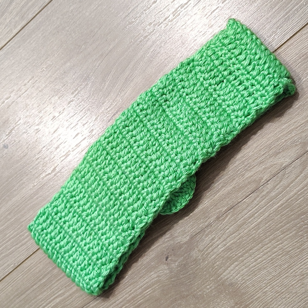 Green Crochet Headband with Flower,  Handmade Ladies Winter Headband - Picture 4 of 7